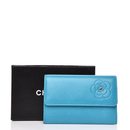 Chanel Goatskin Camellia Embossed Card Holder Turquoise 11 of 11