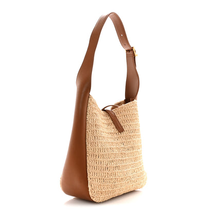 Saint Laurent Raffia Calfskin Le 5 A 7 Small Hobo Natural Brick 3 of 15