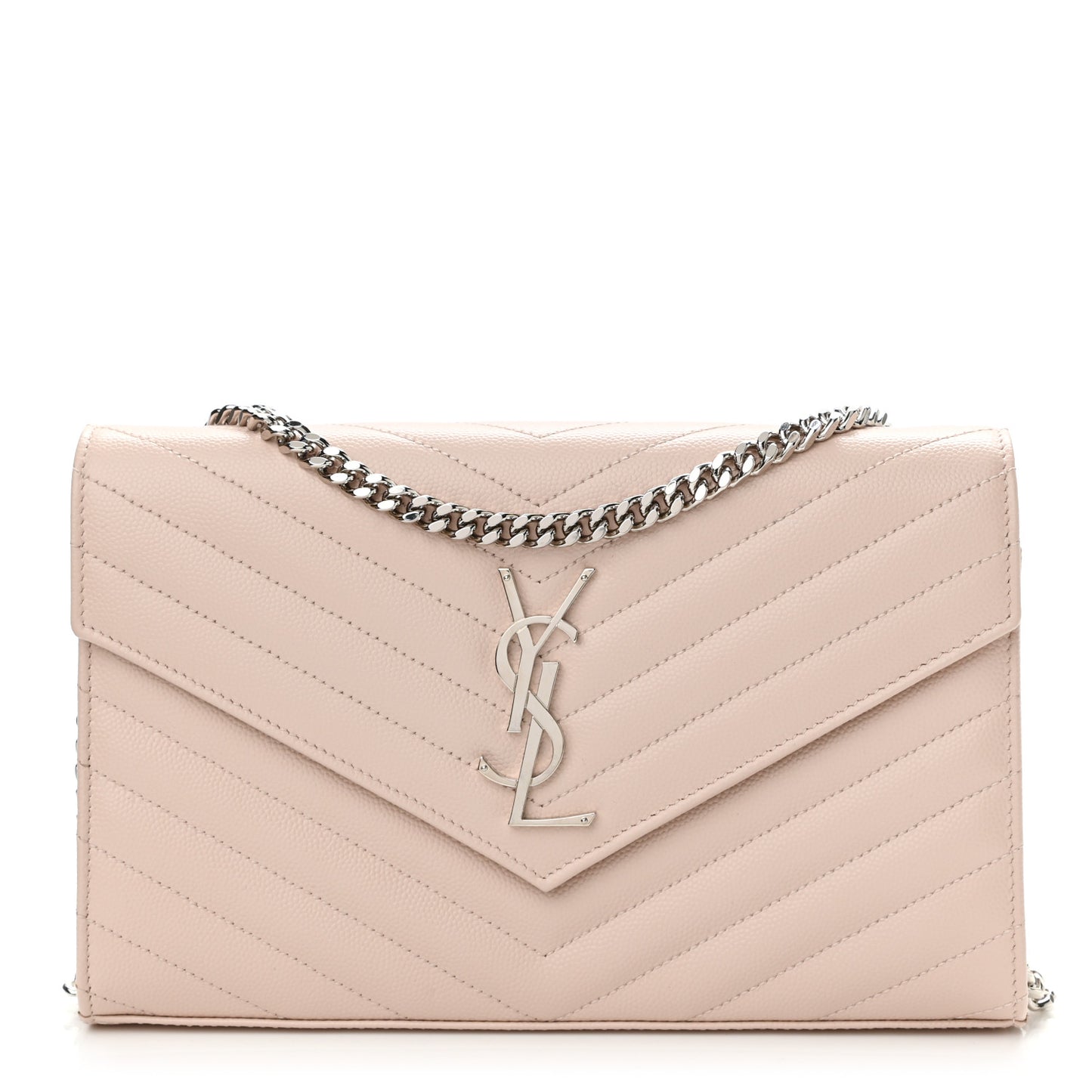 Grain De Poudre Matelasse Chevron Monogram Chain Wallet Pale Pink
