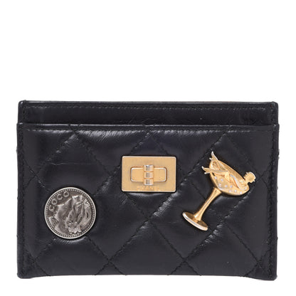 Chanel Aged Calfskin Quilted Lucky Charms Reissue Card Holder Black 1 of 9