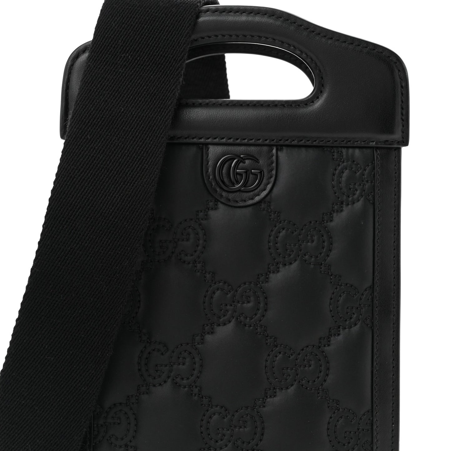 Nylon Calfskin Enamel GG Matelasse Mini Top Slip Handle Crossbody Bag Black