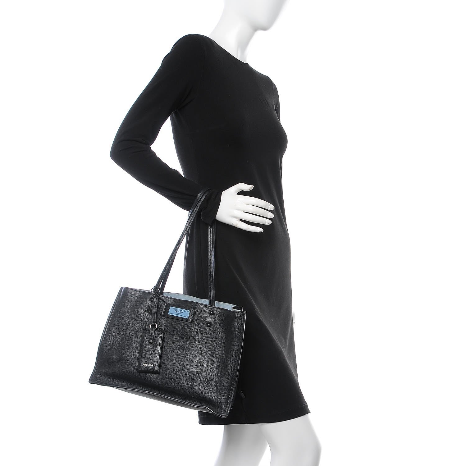 Prada Glace Calf Etiquette Shopping Bag Black Astrale 2 of 10