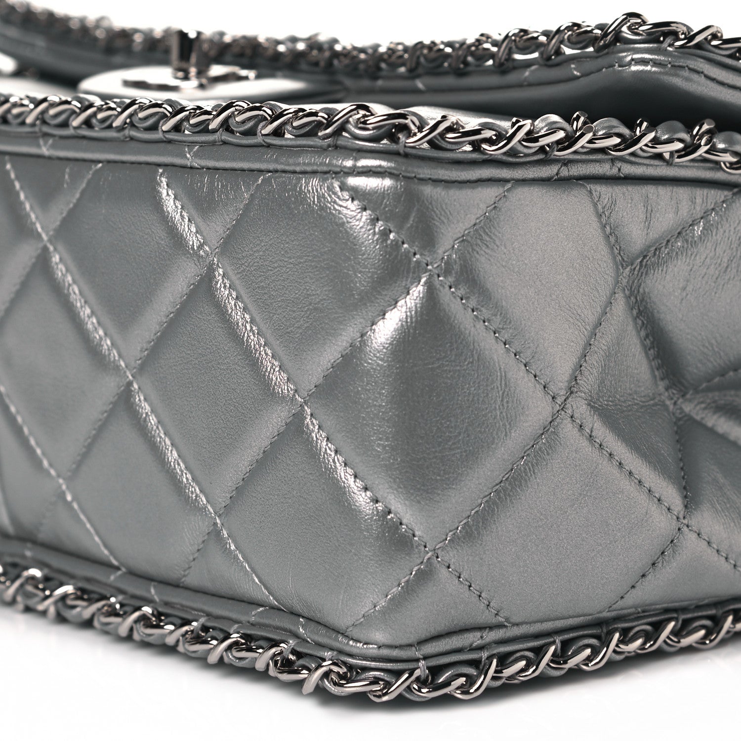 Chanel Metallic Lambskin Medium Chain All Over Flap Silver 10 of 11