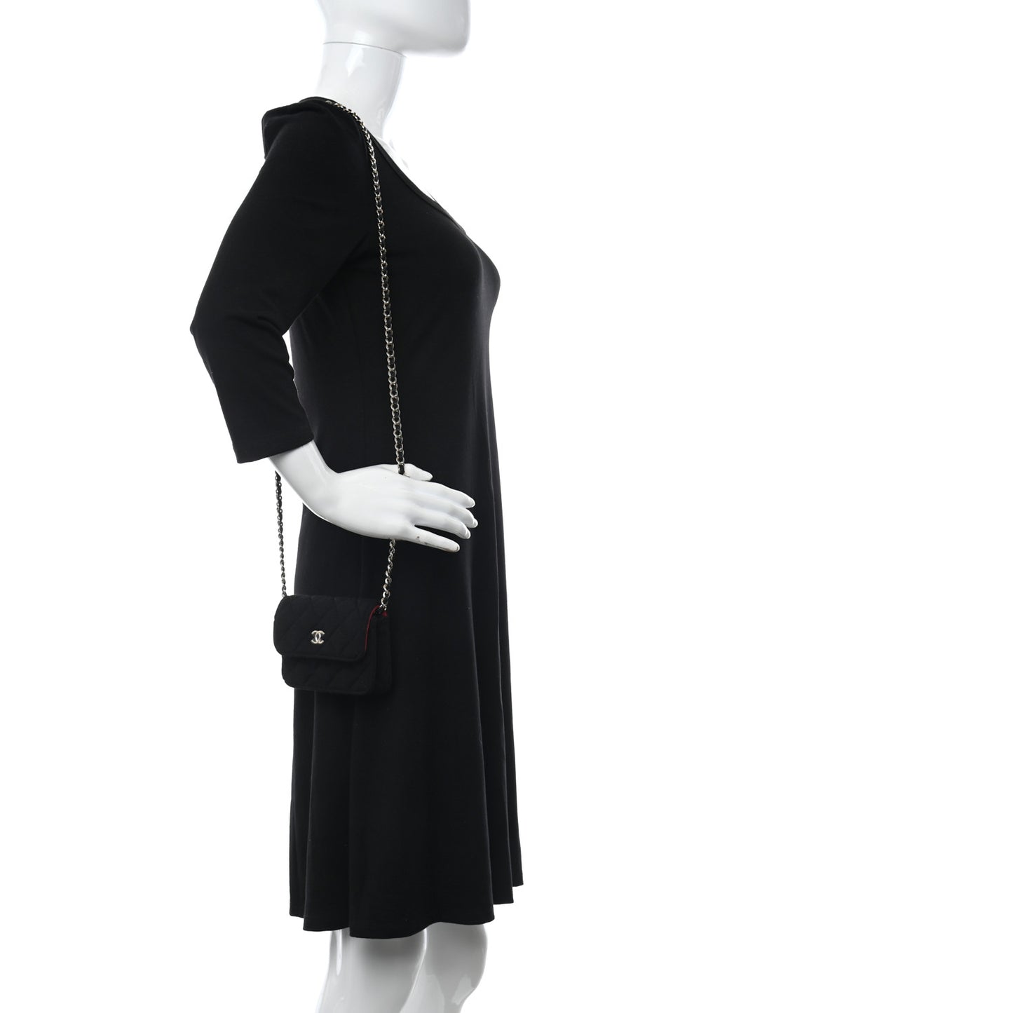 Wool Quilted Clutch With Chain Black