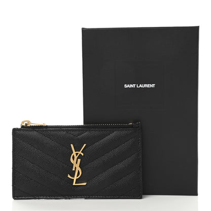 Saint Laurent Monogram Grain de Poudre 5 Fragments Zip Pouch Card Holder Black 11 of 11