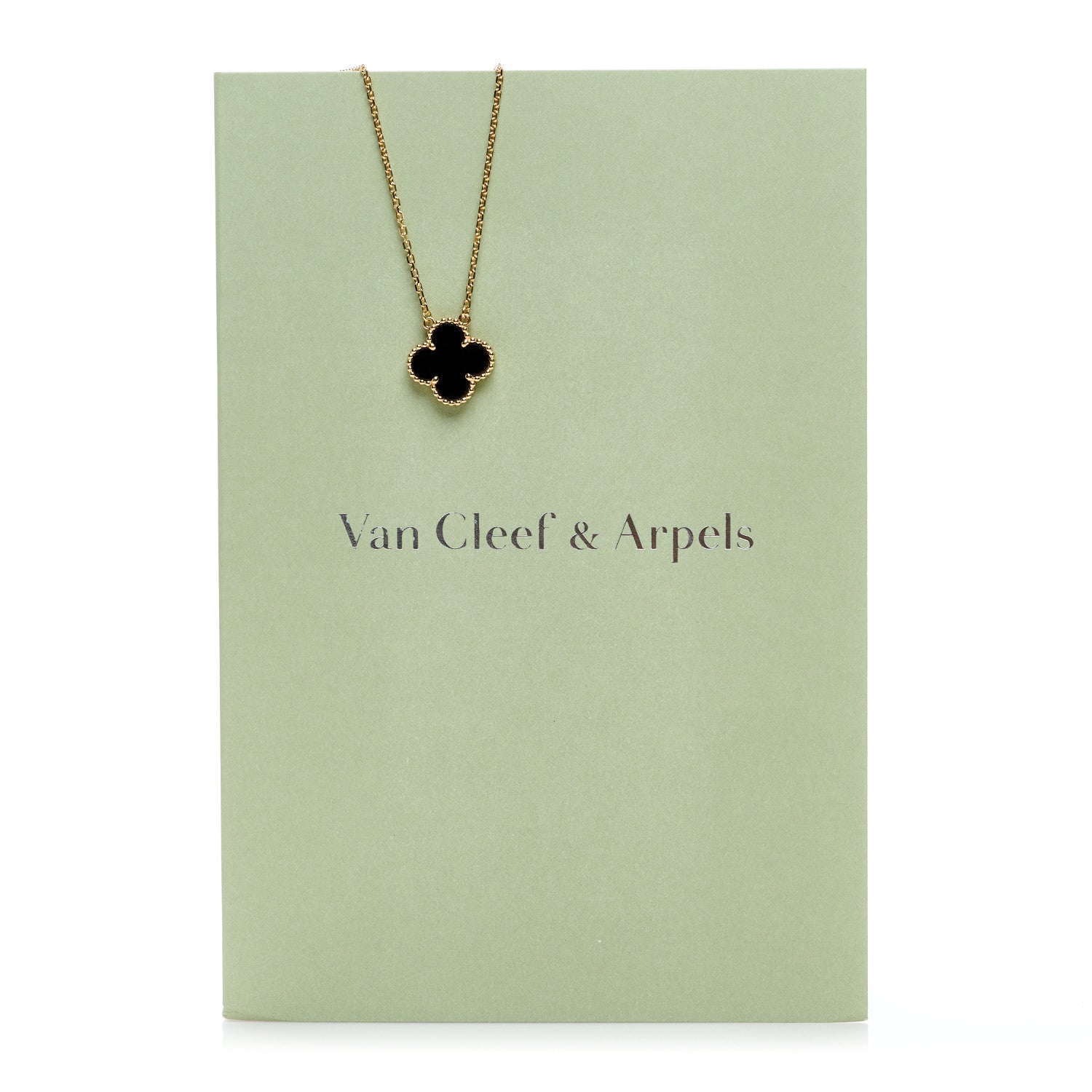 Van Cleef & Arpels 18K Yellow Gold Black Onyx Vintage Alhambra Pendant Necklace 3 of 6