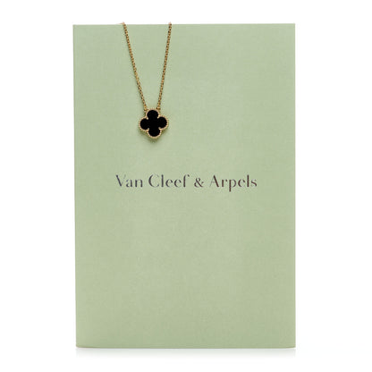 Van Cleef & Arpels 18K Yellow Gold Black Onyx Vintage Alhambra Pendant Necklace 3 of 6