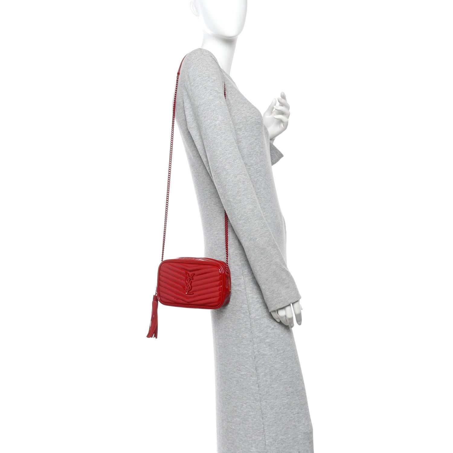 Saint Laurent Patent Calfskin Matelasse Monogram Mini Lou Camera Bag Eros Red 2 of 12