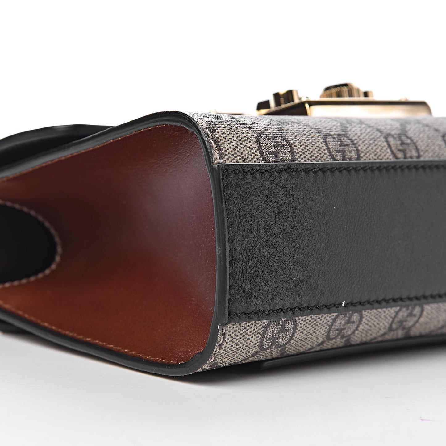 GG Supreme Monogram Calfskin Small Padlock Shoulder Bag Beige Black Cuir