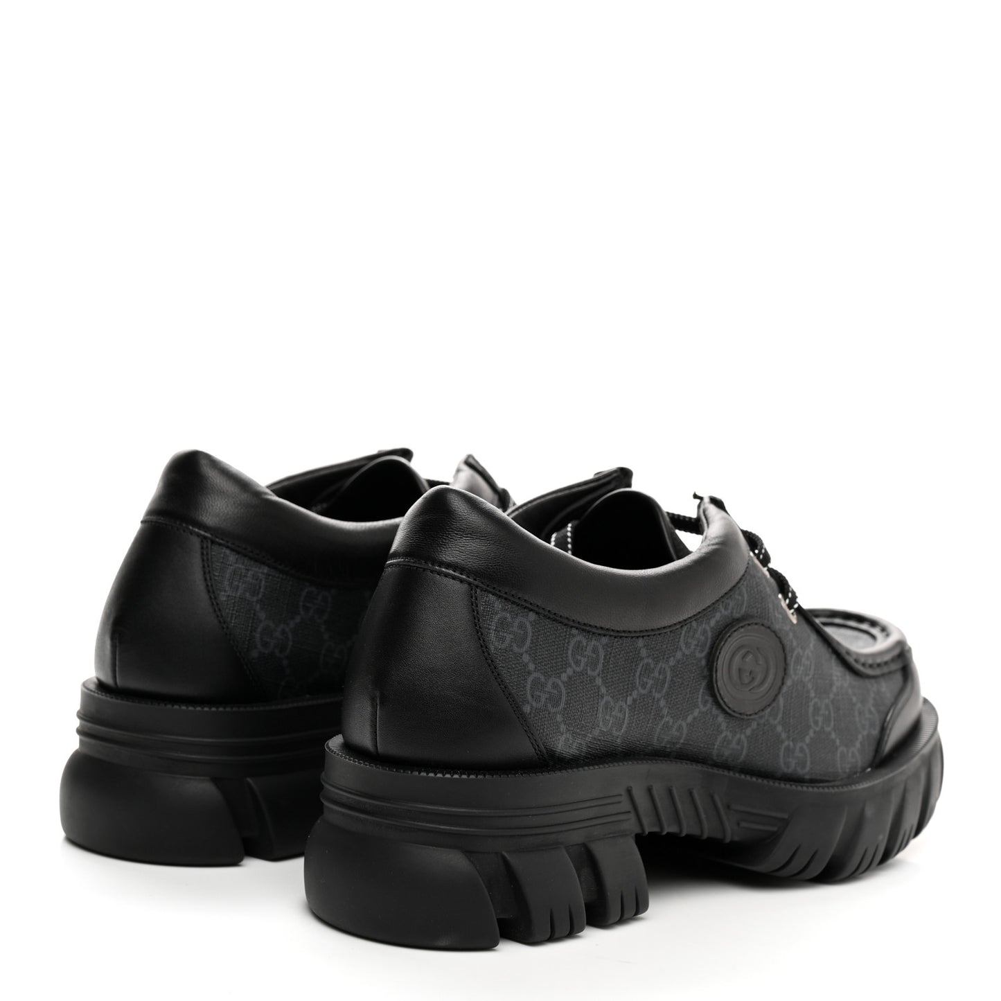 GG Supreme Monogram Quebec Calfskin Retro Interlocking G Mens Platform Derby Loafers 9 Black