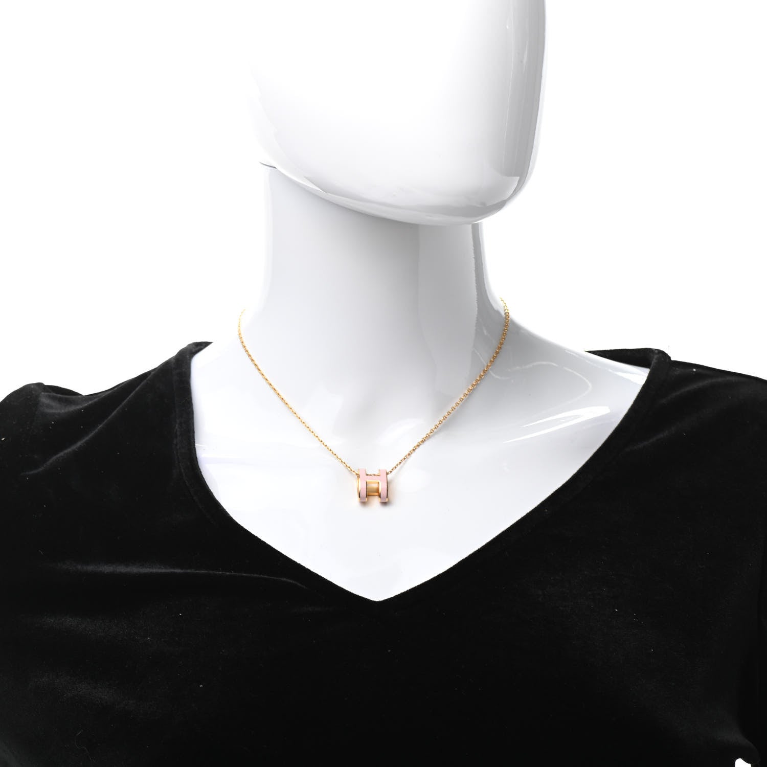 Hermes Lacquered Rose Gold Pop H Pendant Necklace Rose Dragee 2 of 7