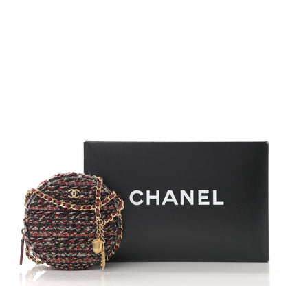 Chanel Tweed Quilted Round Clutch With Chain Red 11 of 11
