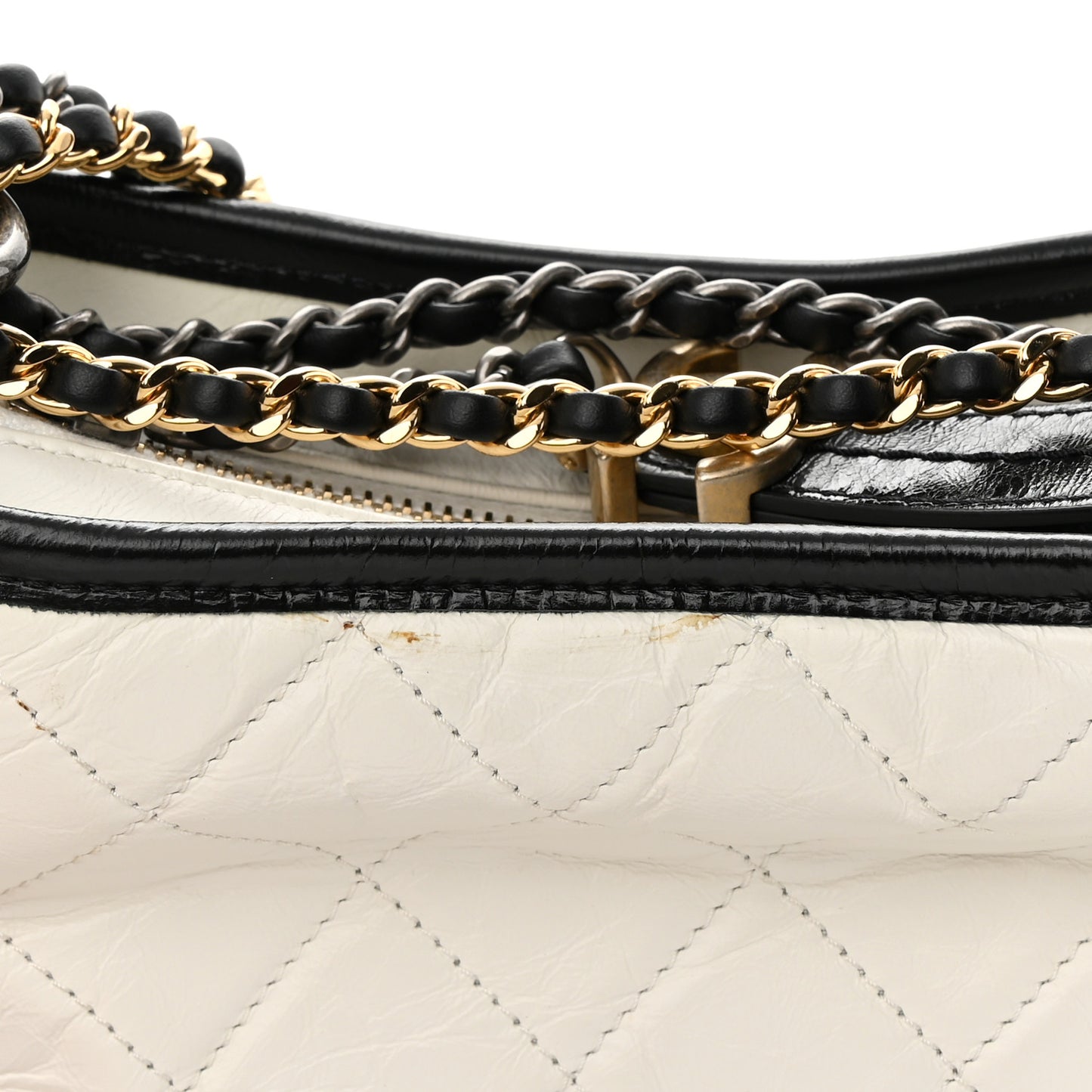 Aged Calfskin Quilted Small Gabrielle Hobo Black White