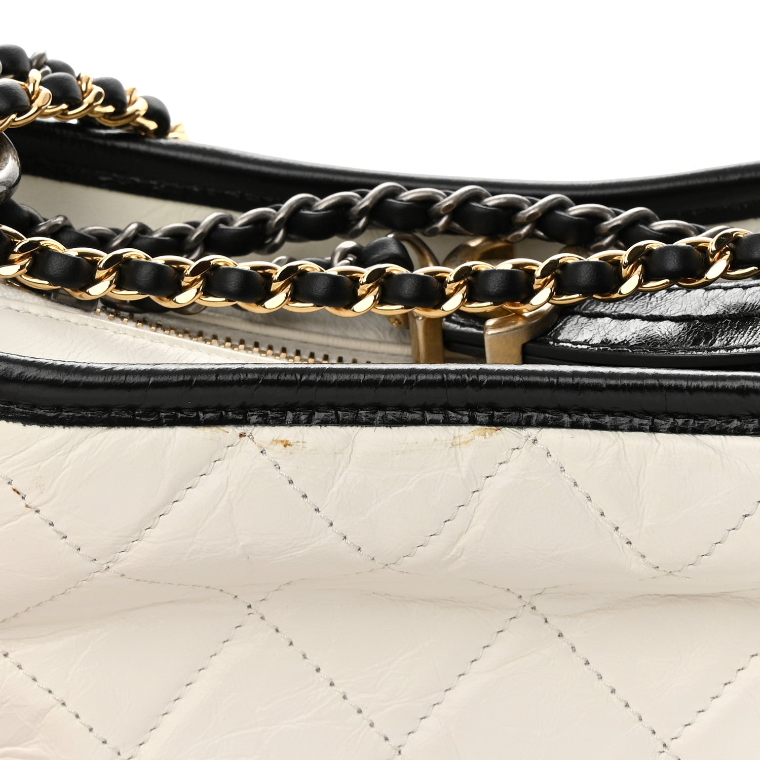 Chanel Aged Calfskin Quilted Small Gabrielle Hobo Black White 18 of 19