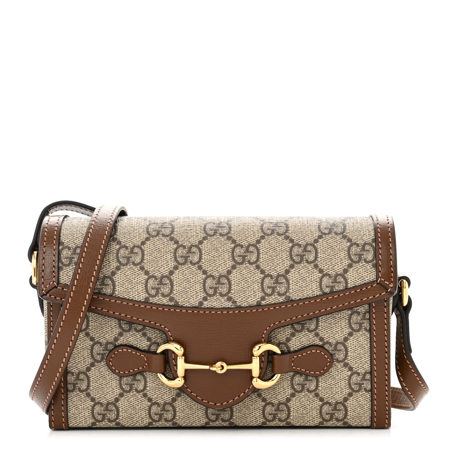 GG Supreme Monogram Mini Horsebit 1955 Shoulder Bag Beige Brown Sugar