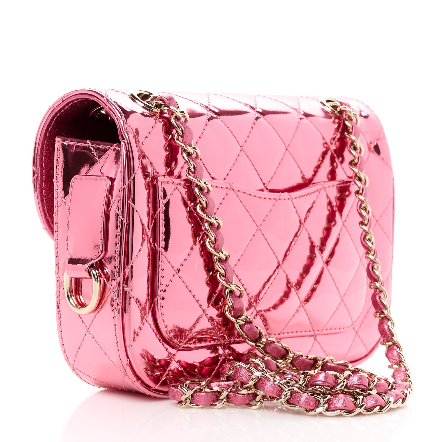 Mirror Calfskin Metallic Lambskin Quilted Hollywood Boulevard Mini Flap With Star Coin Purse Pink