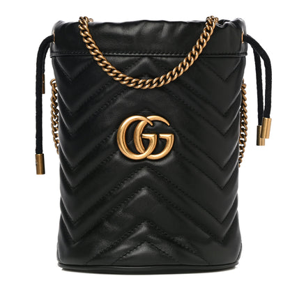 Gucci Calfskin Matelasse Mini GG Marmont 2.0 Bucket Bag Black 1 of 10