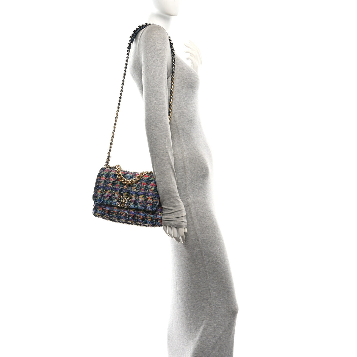 Chanel Tweed Quilted Medium Chanel 19 Flap Dark Multicolor 2 of 11
