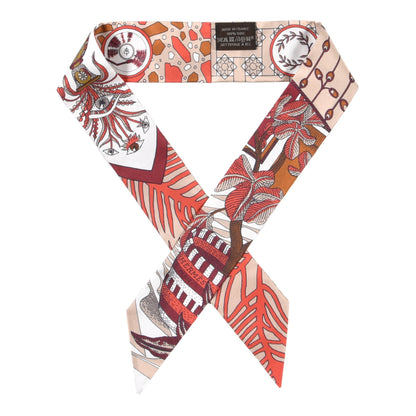 Hermes Silk La Danse Des Amazones Twilly Beige Corail Brun 1 of 4