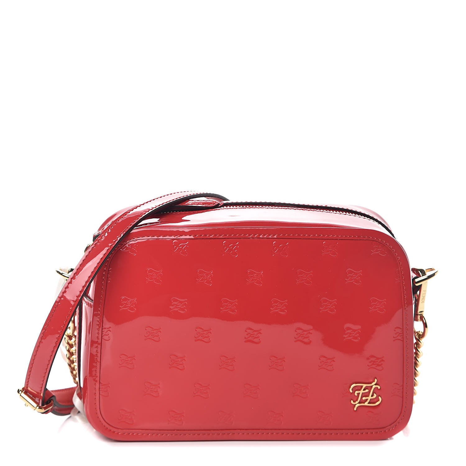 Fendi Vitello Vernice Mou Karligraphy Embossed Camera Case Rosso Cardinale 1 of 8