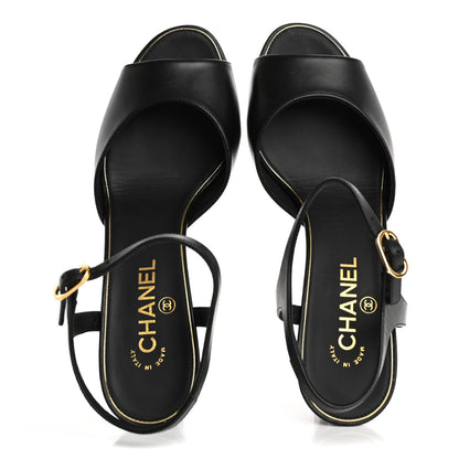 Chanel Lambskin Pearl CC Wedge Sandals 40 Black 2 of 10