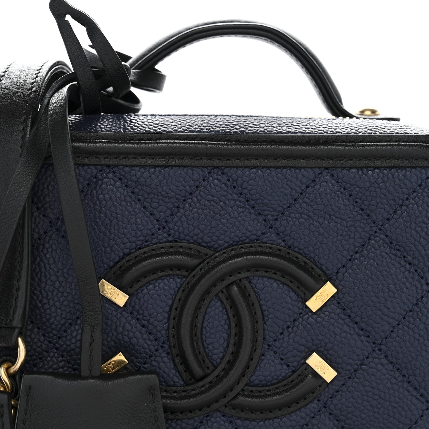 Caviar Quilted Small CC Filigree Vanity Case Navy Black