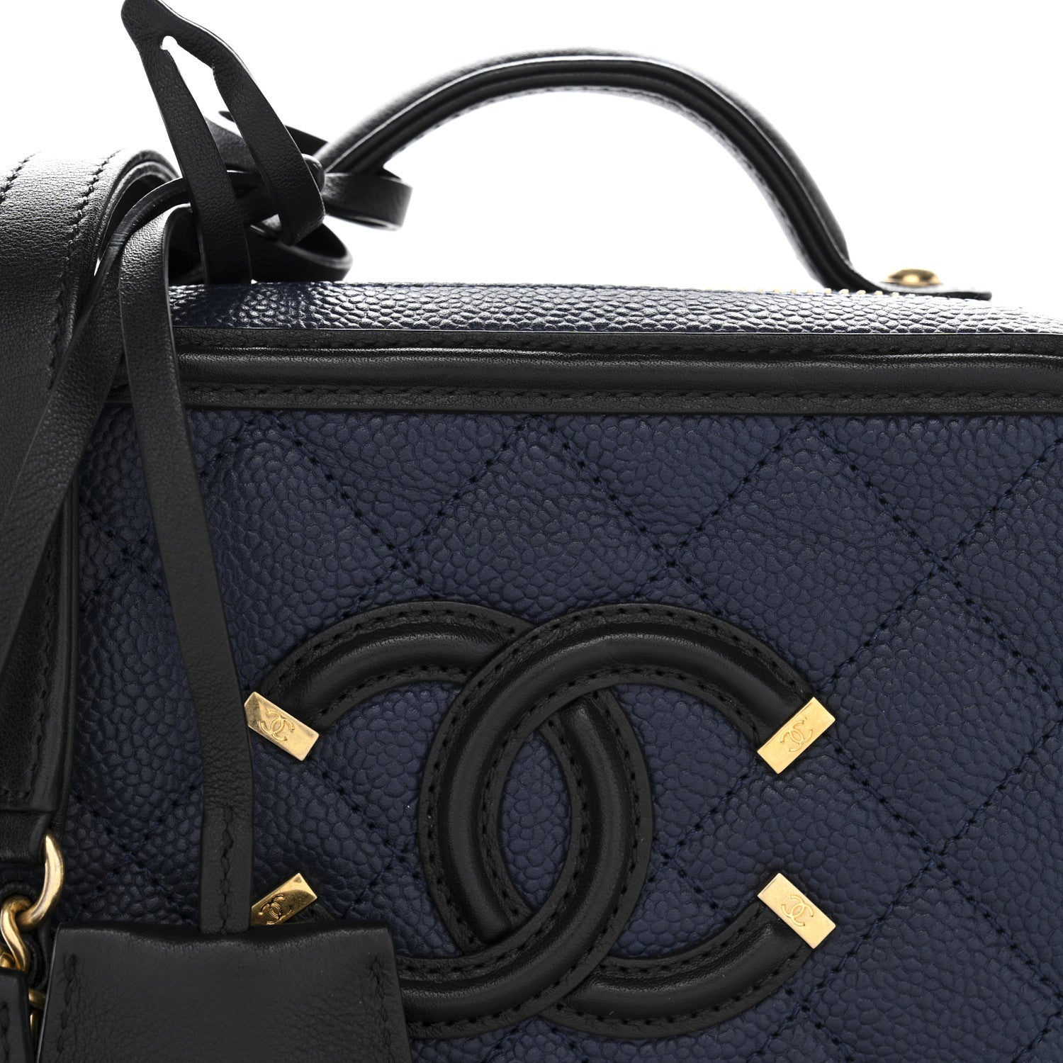 Chanel Caviar Quilted Small CC Filigree Vanity Case Navy Black 8 of 10