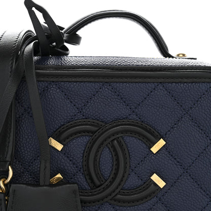 Chanel Caviar Quilted Small CC Filigree Vanity Case Navy Black 8 of 10