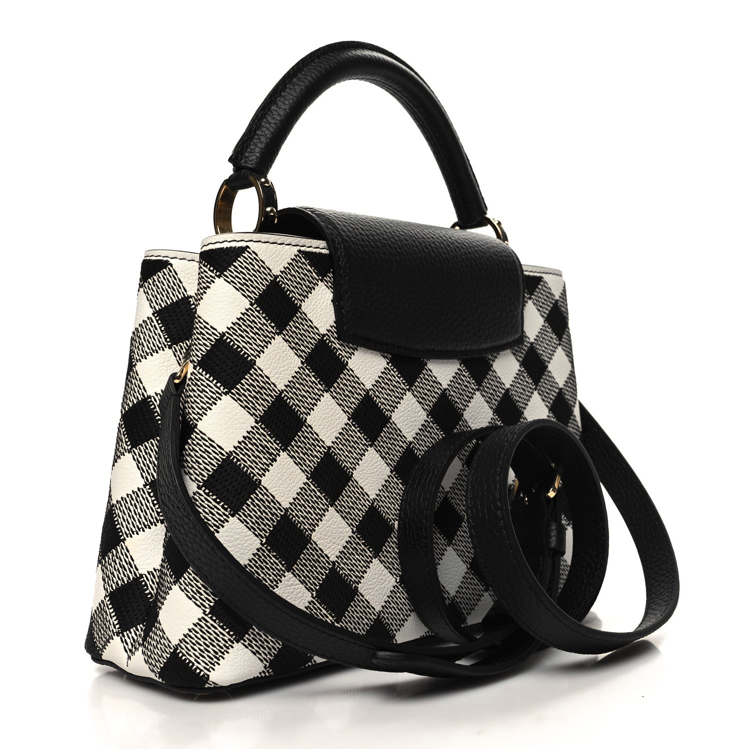 Louis Vuitton Taurillon Embroidered Vichy Capucines BB Black White 2 of 9