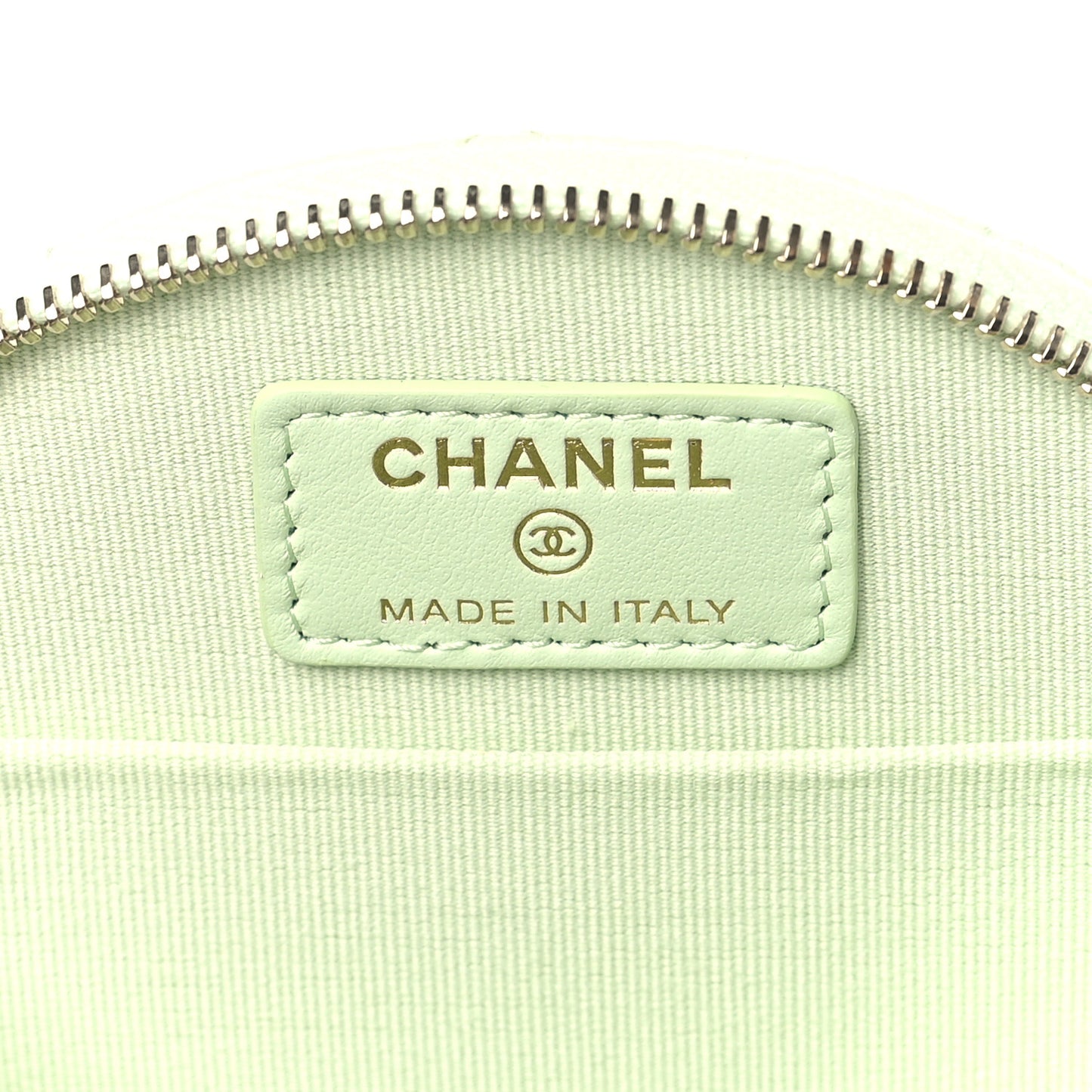 Caviar Quilted Round Handle With Care Vanity With Chain Light Green
