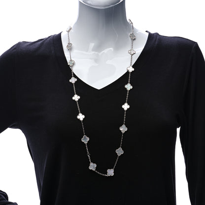 Van Cleef & Arpels 18K White Gold Mother of Pearl 20 Motifs Vintage Alhambra Necklace 2 of 6