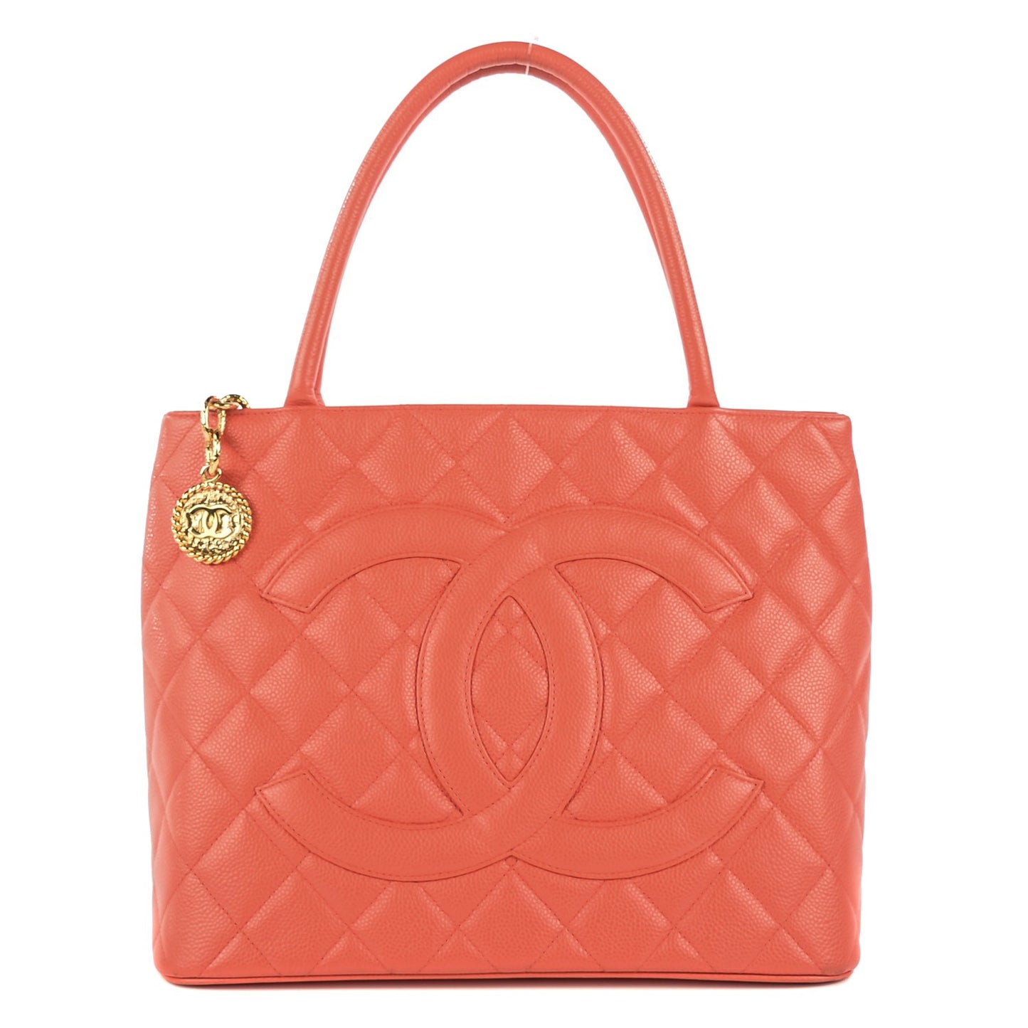 Caviar Quilted Medallion Tote Orange