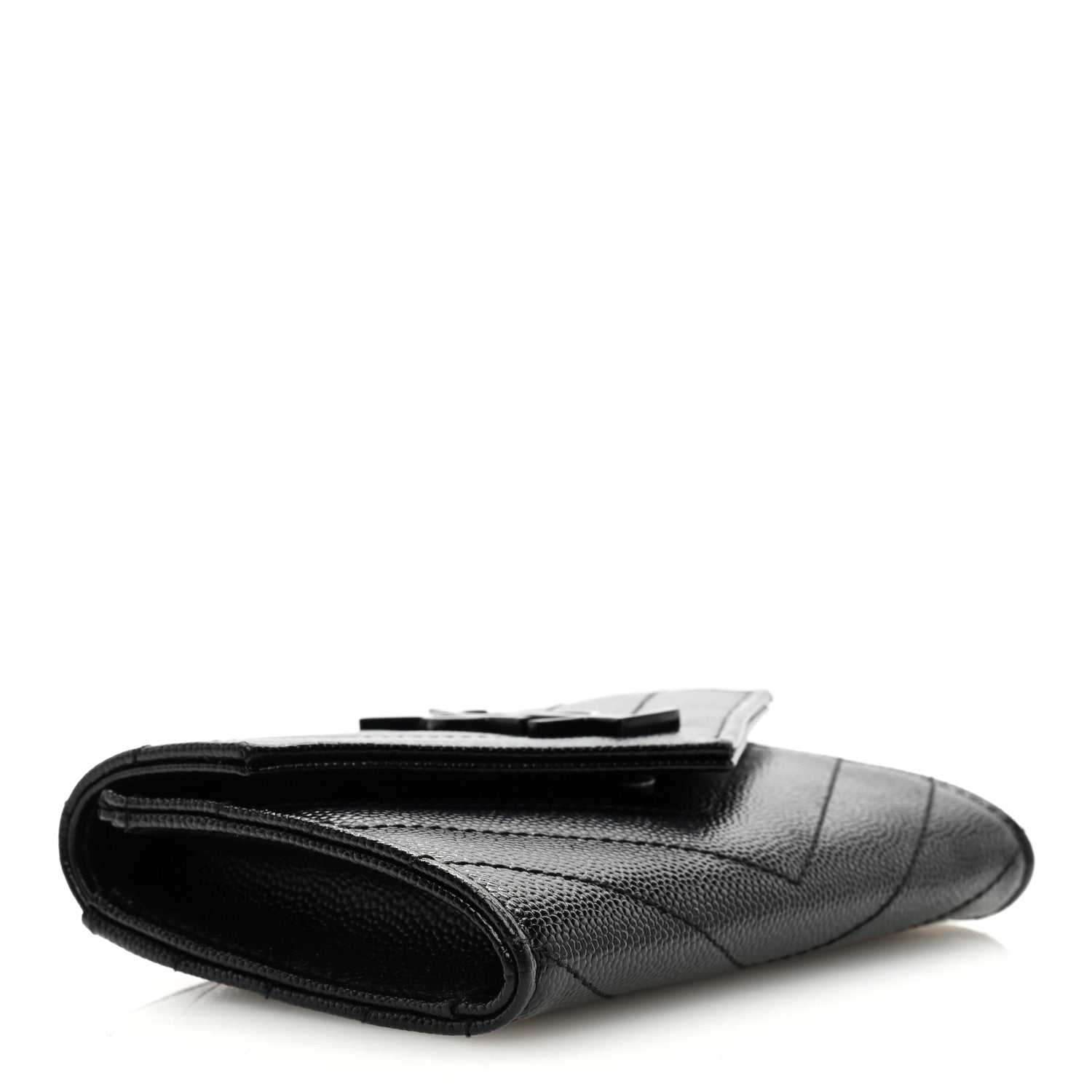Saint Laurent Grain De Poudre Matelasse Chevron Small Monochrome Monogram Envelope Wallet Black 4 of 6