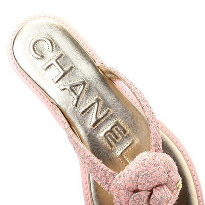 Chanel Tweed Quilted Camellia Thong Sandals 38 Salmon Apricot Gold 8 of 11