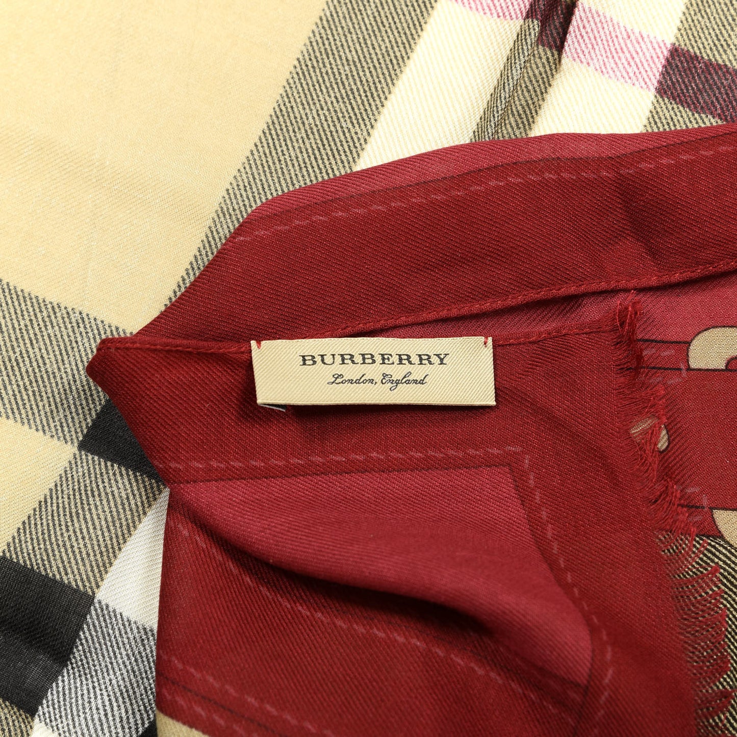 Modal Cashmere Haymarket Check Color Border Scarf Red