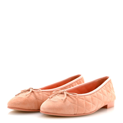 Chanel Suede Kidskin Quilted Cap Toe CC Ballerina Flats 38.5 Light Orange 4 of 10