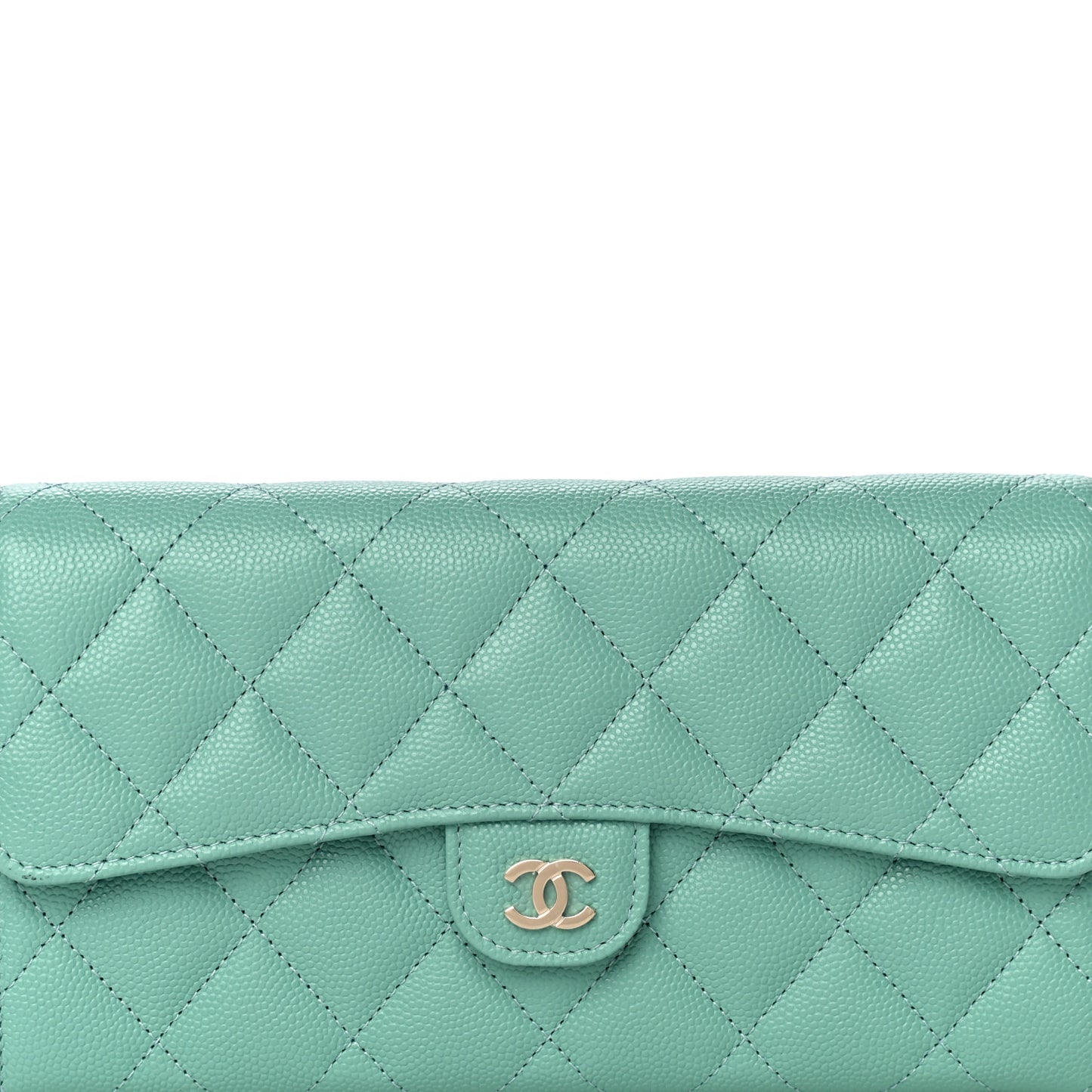 Caviar Quilted Large Gusset Flap Wallet Green