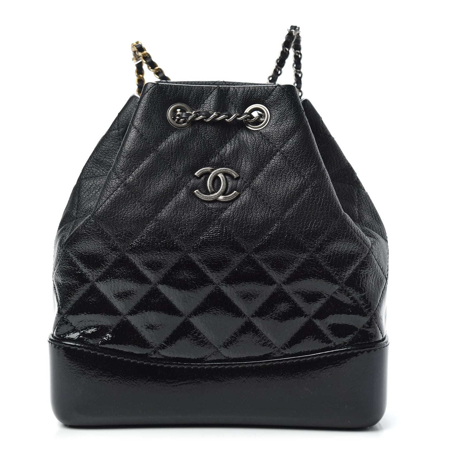 Patent Goatskin Quilted Small Gabrielle Backpack Black