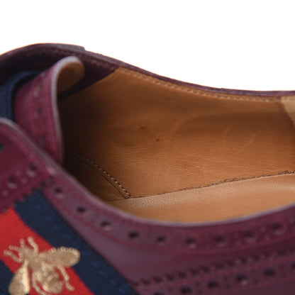 Gucci Calfskin Web Bee Embroidered Mens Slip-On Brogue Wingtip Derby Shoes 7 Bordeaux 8 of 11