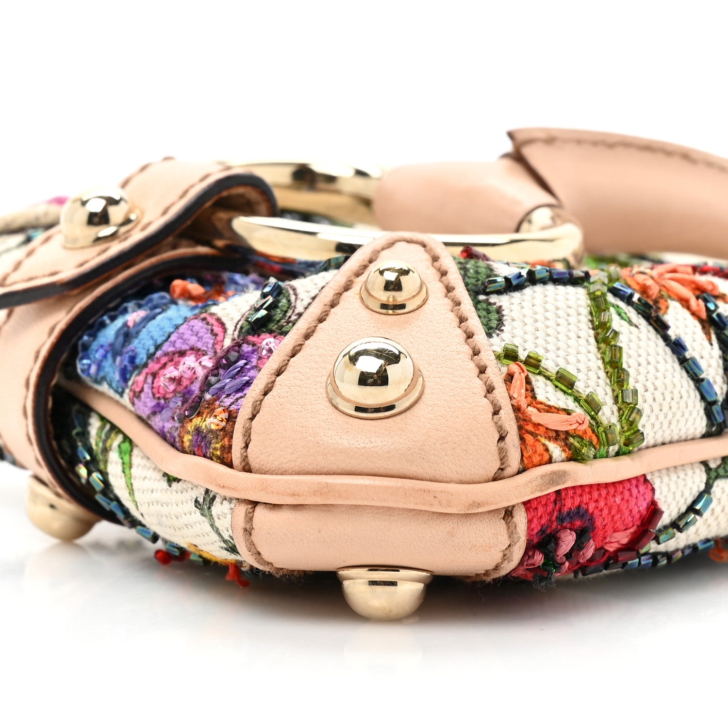 Gucci Canvas Flora Floral Beaded Small Horsebit Chain Clutch White Multicolor 9 of 16