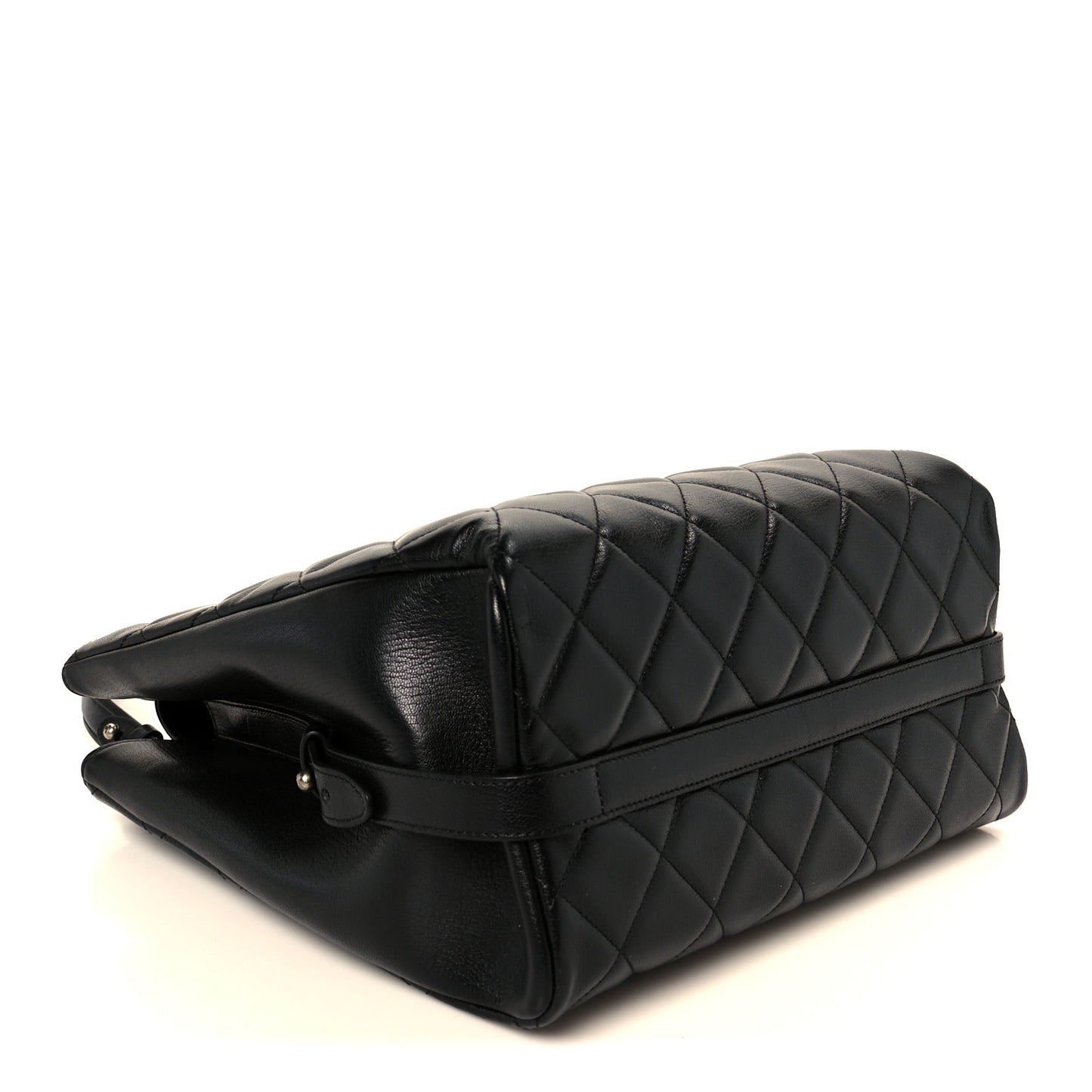 Metallic Goatskin Quilted Small City Rock Shopping Tote Black