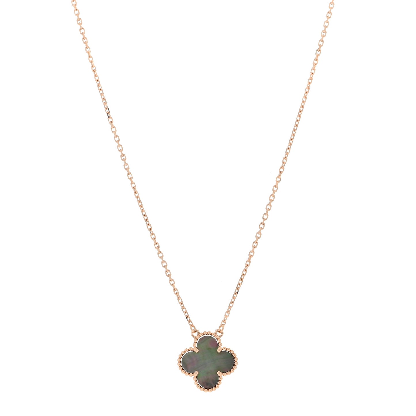 18K Rose Gold Gray Mother of Pearl Vintage Alhambra Pendant Necklace