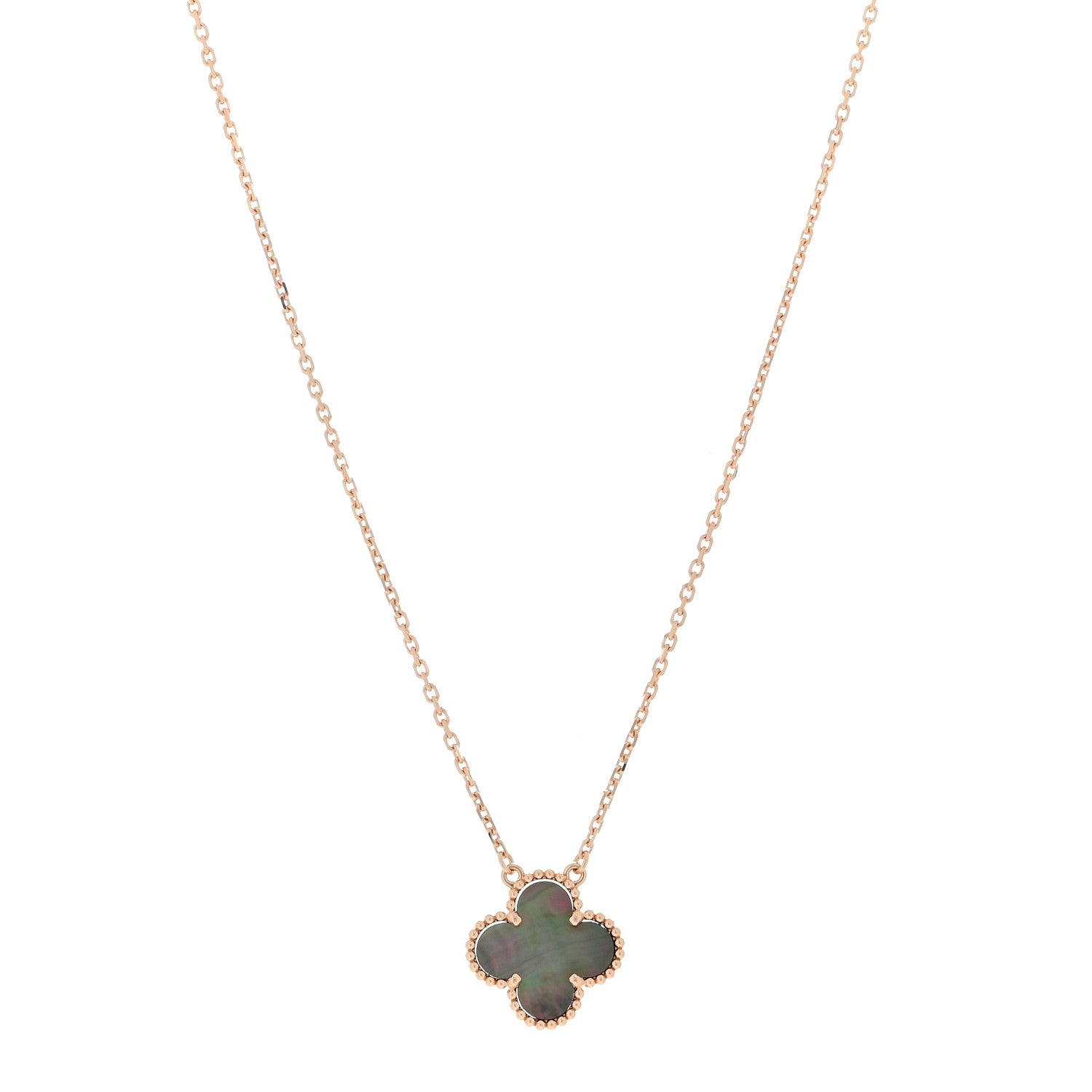 Van Cleef & Arpels 18K Rose Gold Gray Mother of Pearl Vintage Alhambra Pendant Necklace 1 of 4