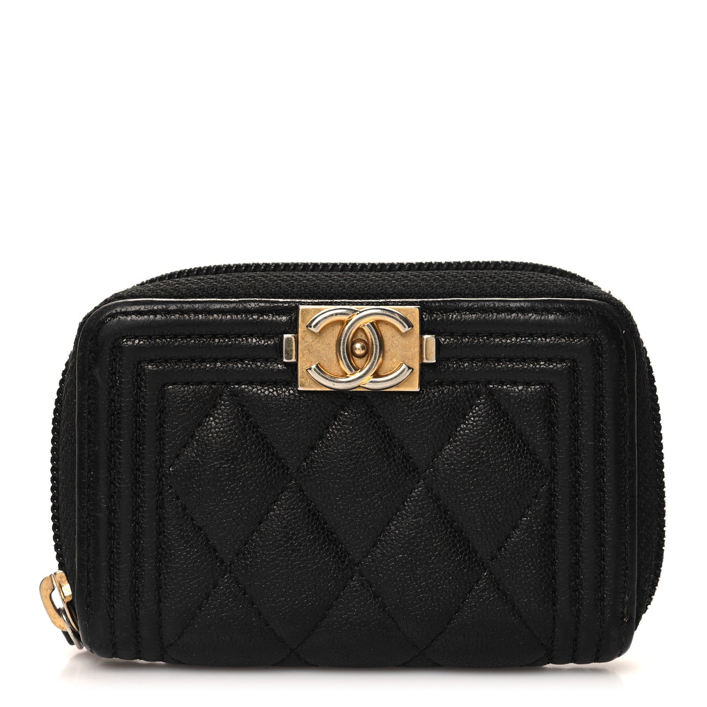 Caviar Quilted Boy Zip Around Coin Purse Wallet Black