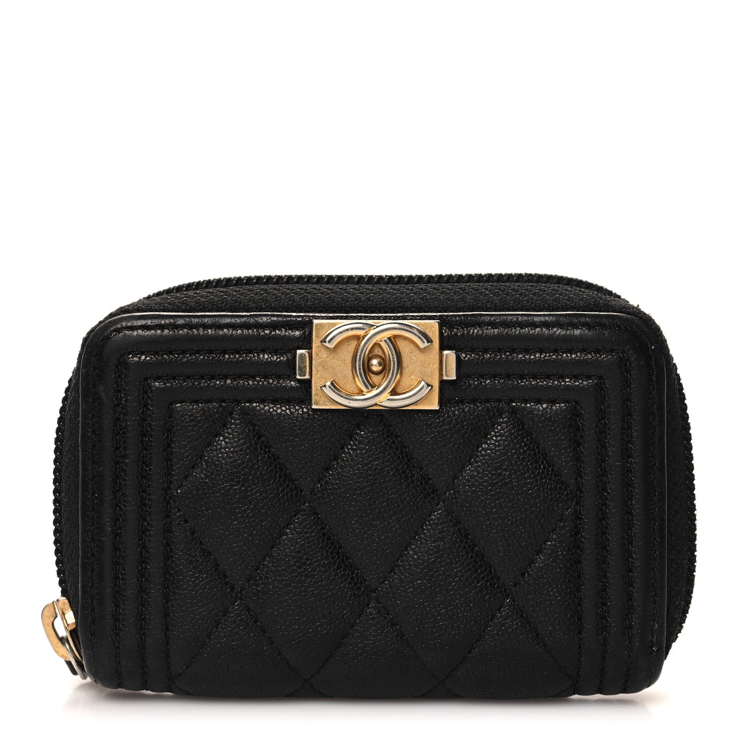 Chanel Caviar Quilted Boy Zip Around Coin Purse Wallet Black 1 of 8