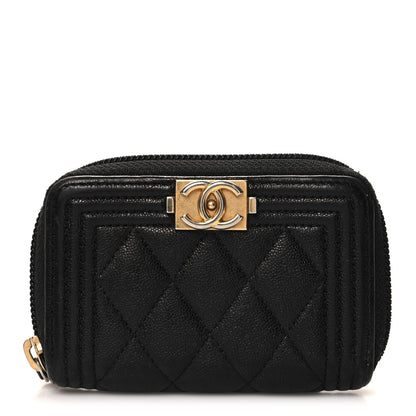 Chanel Caviar Quilted Boy Zip Around Coin Purse Wallet Black 1 of 8