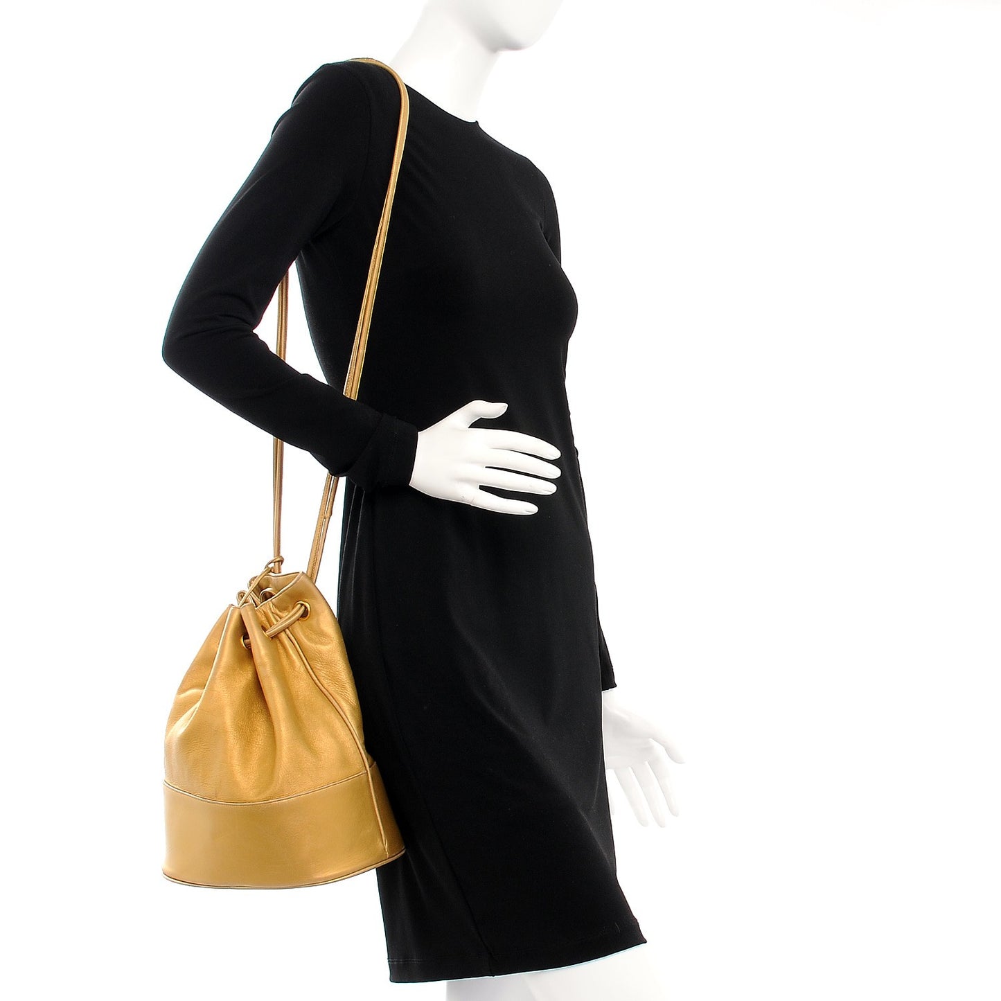 Metallic Lambskin CC Drawstring Shoulder Bag Gold