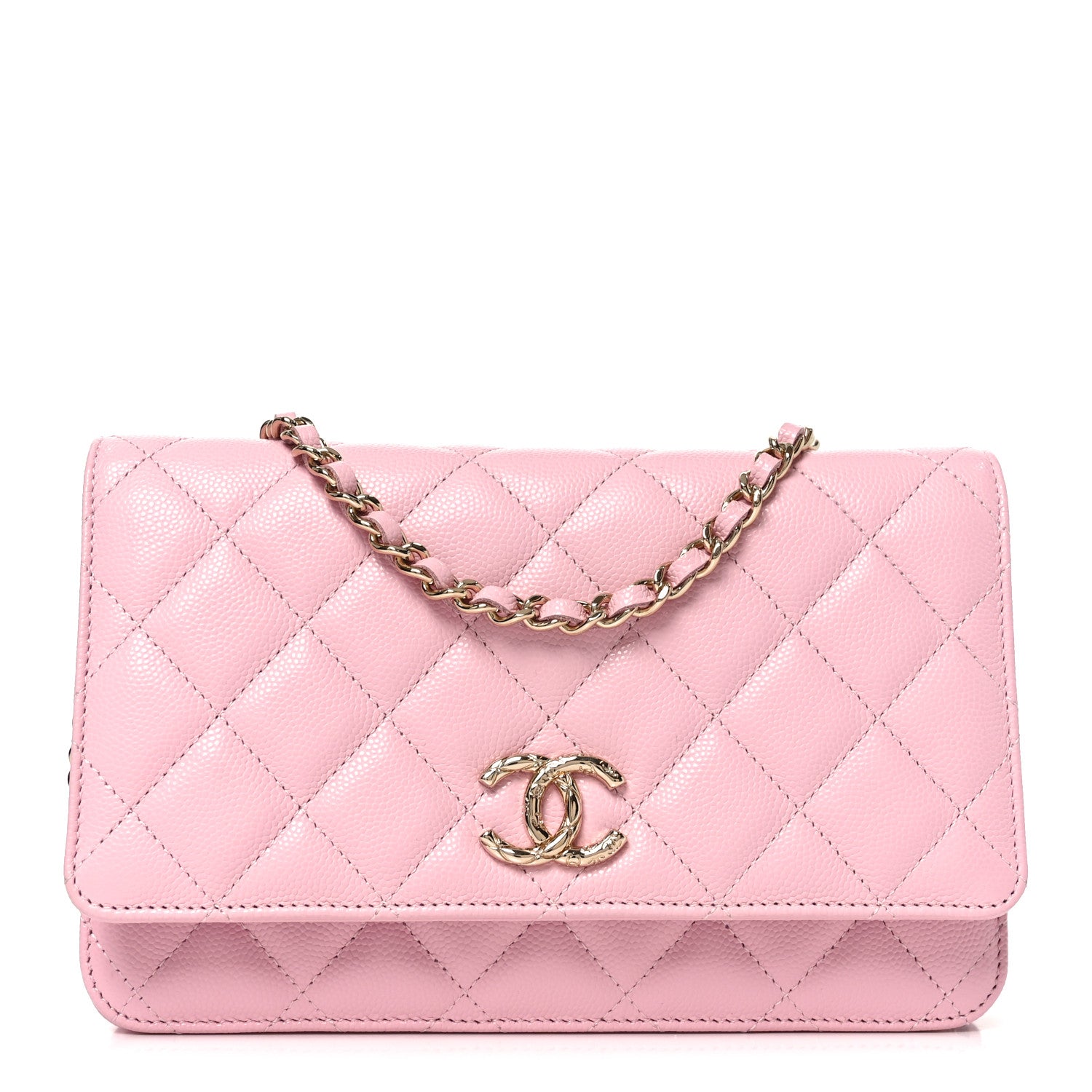 Chanel Caviar Quilted Textured CC Wallet on Chain WOC Light Pink 1 of 11
