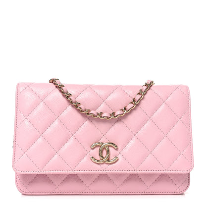 Chanel Caviar Quilted Textured CC Wallet on Chain WOC Light Pink 1 of 11