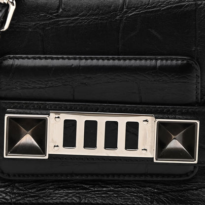 Proenza Schouler Calfskin Crocodile Embossed PS11 Tiny Shoulder Bag Black 9 of 12